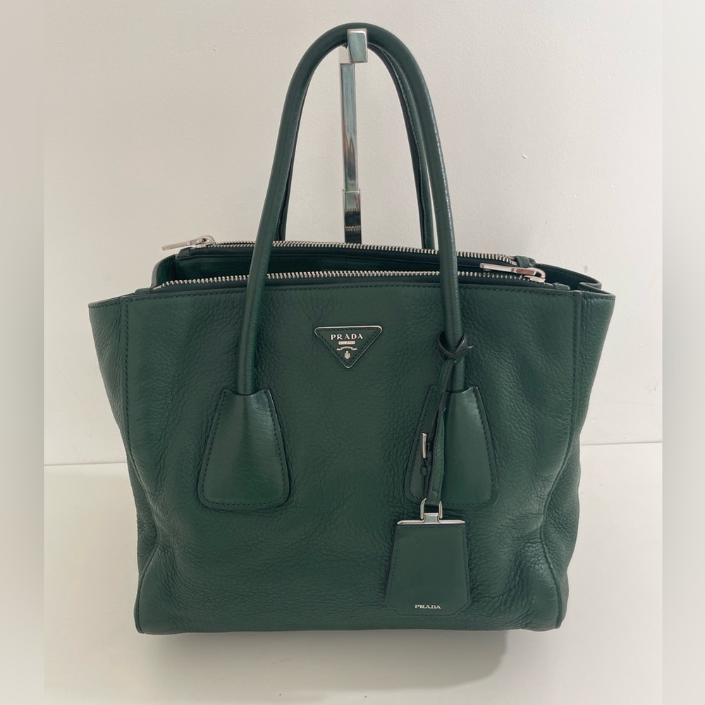 Prada Camoscio-Trimmed Glace Calf Twin Pocket Tote🍀